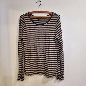Banana Republic Women's Size Large Long Sleeve Black and Tan Striped T Shirt